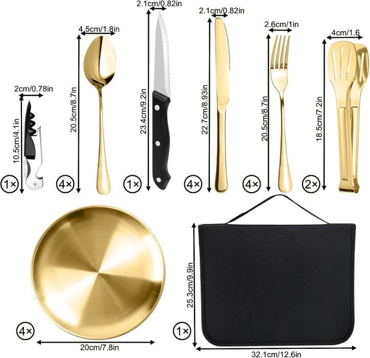 Набор столовых приборов для кемпинга из 20 предметов на 4 персоны, в сумке