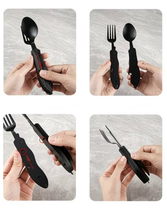 Набор столовых приборов, складной, чёрный 