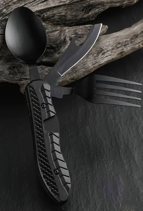 Набор столовых приборов, складной, чёрный 