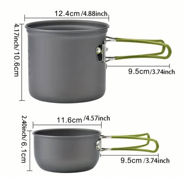 Набор туристической посуды: 2 кастрюли,  ложка, вилка, нож 