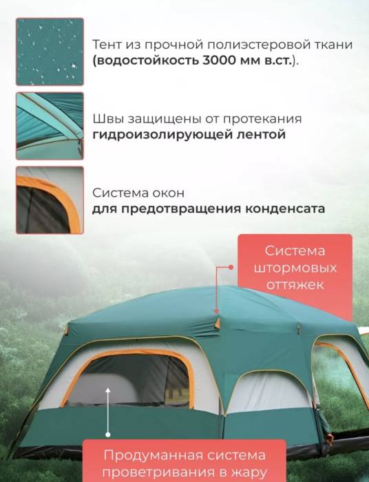 Палатка-шатер Hanlu HL-8886,4,3х3,05х2 м с тентом и шатром, на 8-12 человек