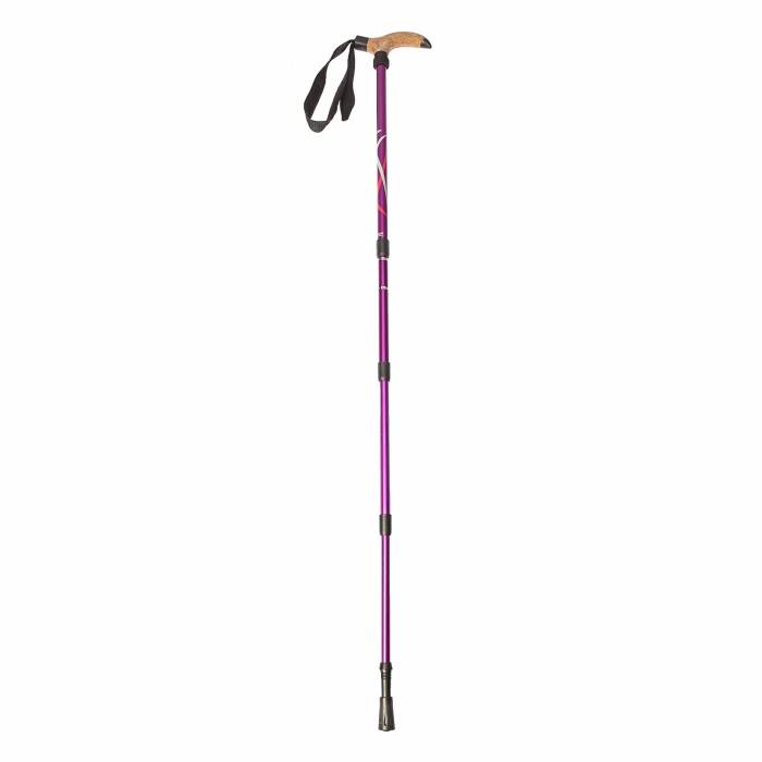 Палка-трость для скандинавской ходьбы, 4 секции, алюминий, до 135 см, цвет сиреневый