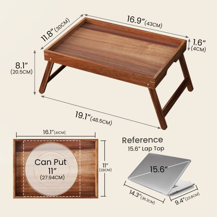 Столик-поднос из натуральной древесины акации, со складными ножками