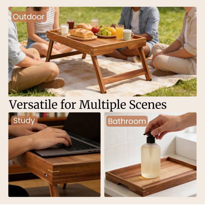 Столик-поднос из натуральной древесины акации, со складными ножками